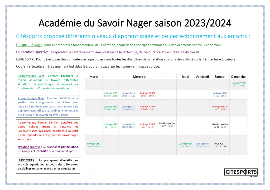 Académie du Savoir Nager 2023 - 2024