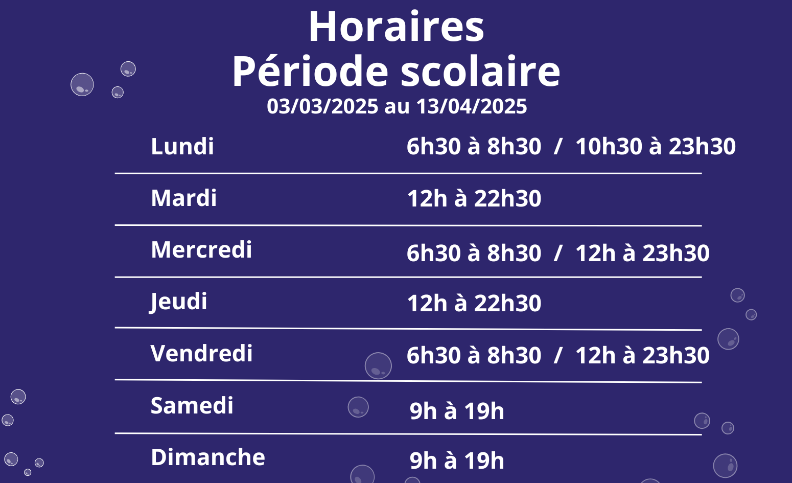 Horaires - Période scolaire