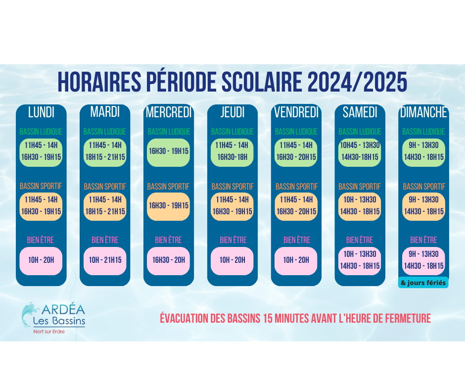 HORAIRES PERIODE SCOLAIRE 2024/2025