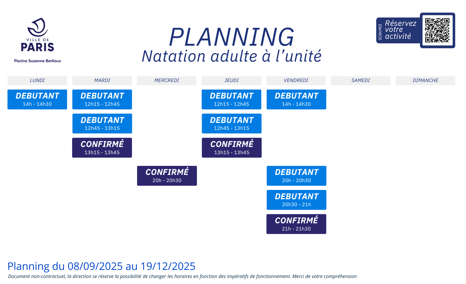 Rentrée Septembre 2025 : cours de natation ADULTES à l’unité 2025