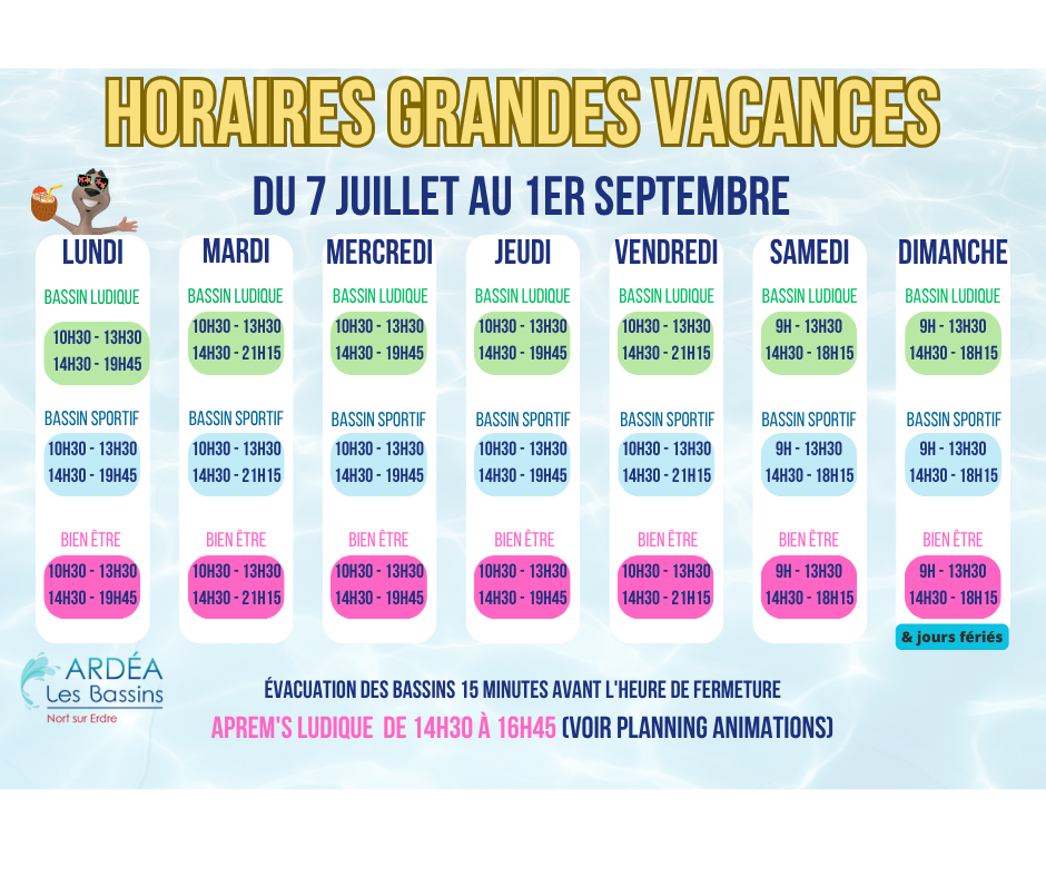 HORAIRES VACANCES D'ÉTÉ