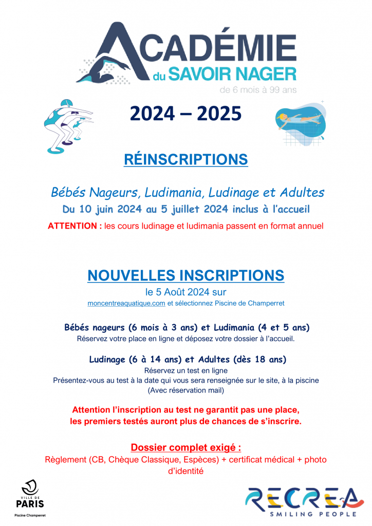 Inscriptions école de natation